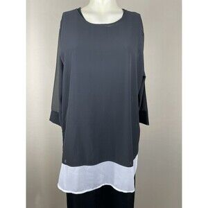 JM Jonathan Martin Sheer Tunic Top Women's 1X Black White Two-Tone 3/4 Sleeve